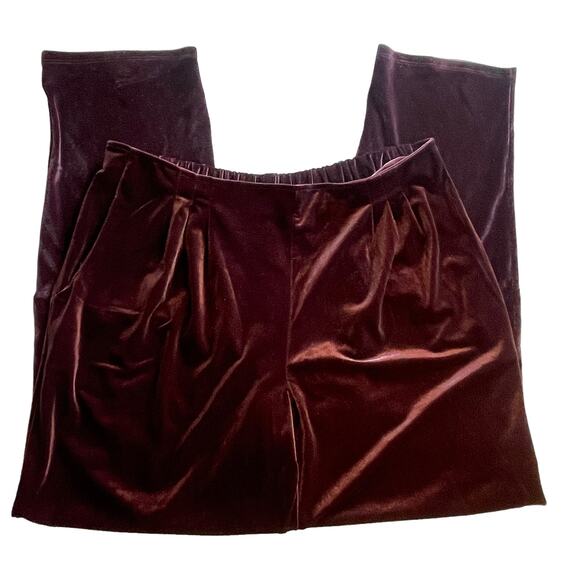Marla Wynne Plum Velvet High Waisted Pants Womens XL Pull-on Pleated Velour - Picture 1 of 10